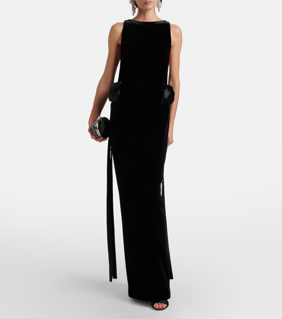 Self-Portrait - Embellished bow-detail velvet maxi dress