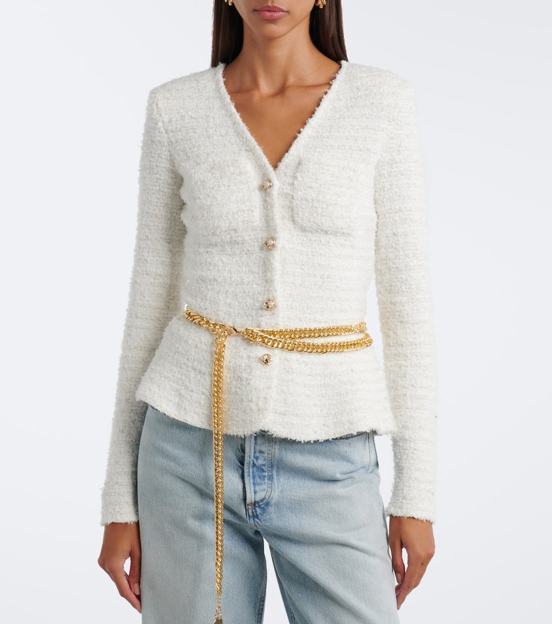 Self-Portrait - Belted bouclé cardigan