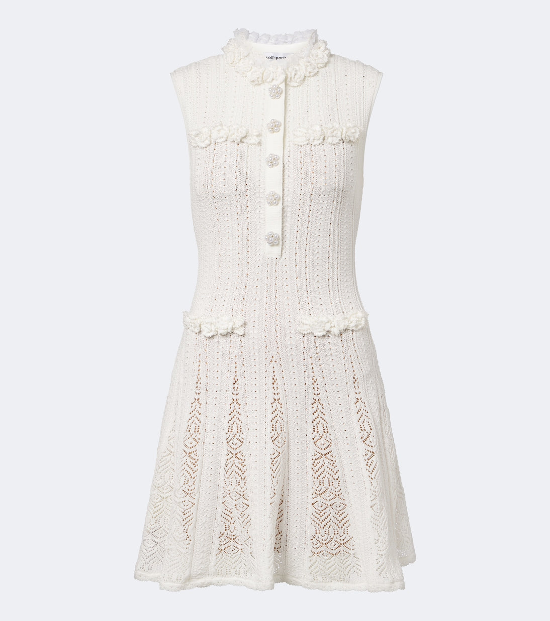 Self-Portrait - Embellished knitted cotton minidress