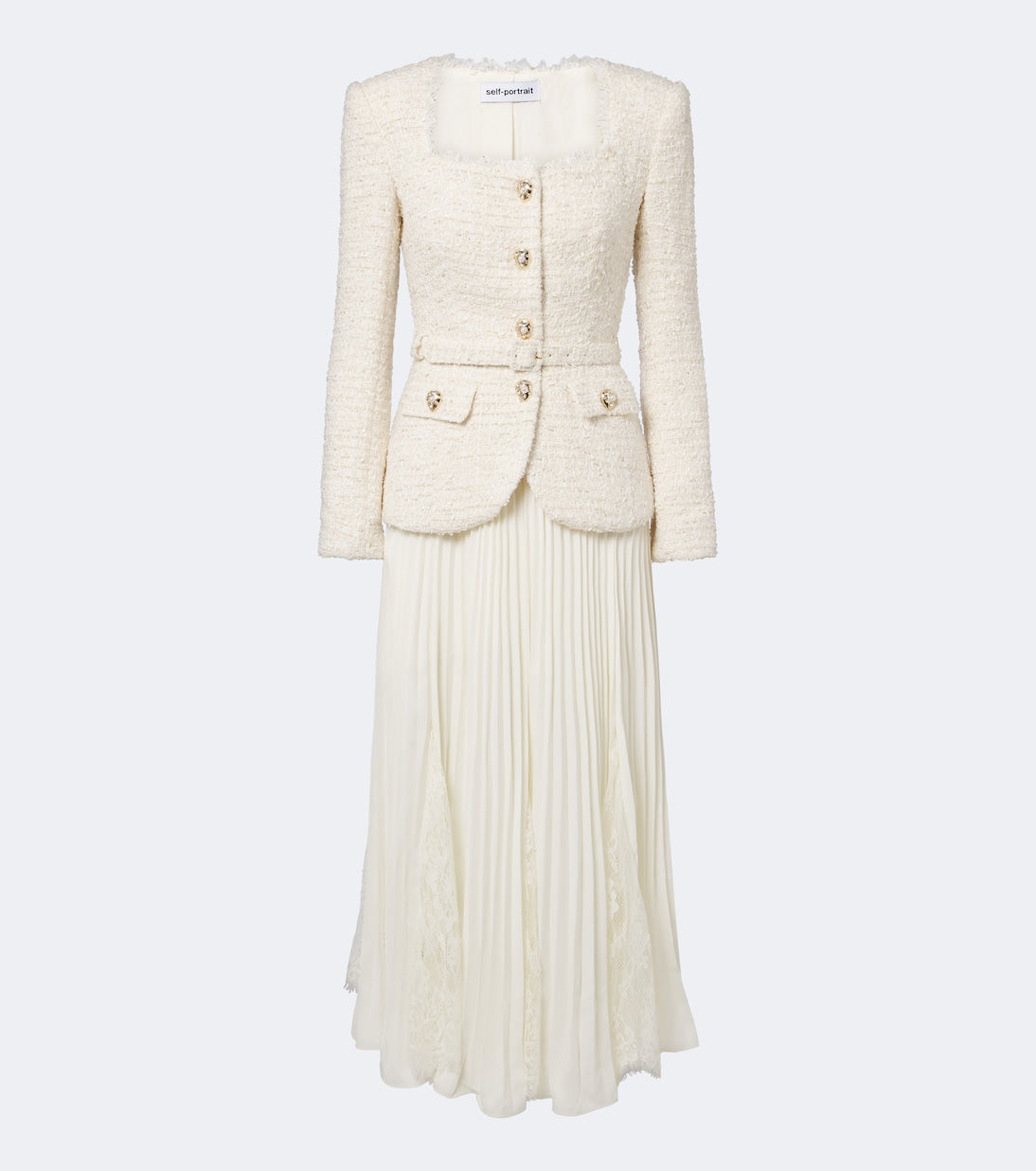 Self-Portrait - Belted bouclé blazer dress