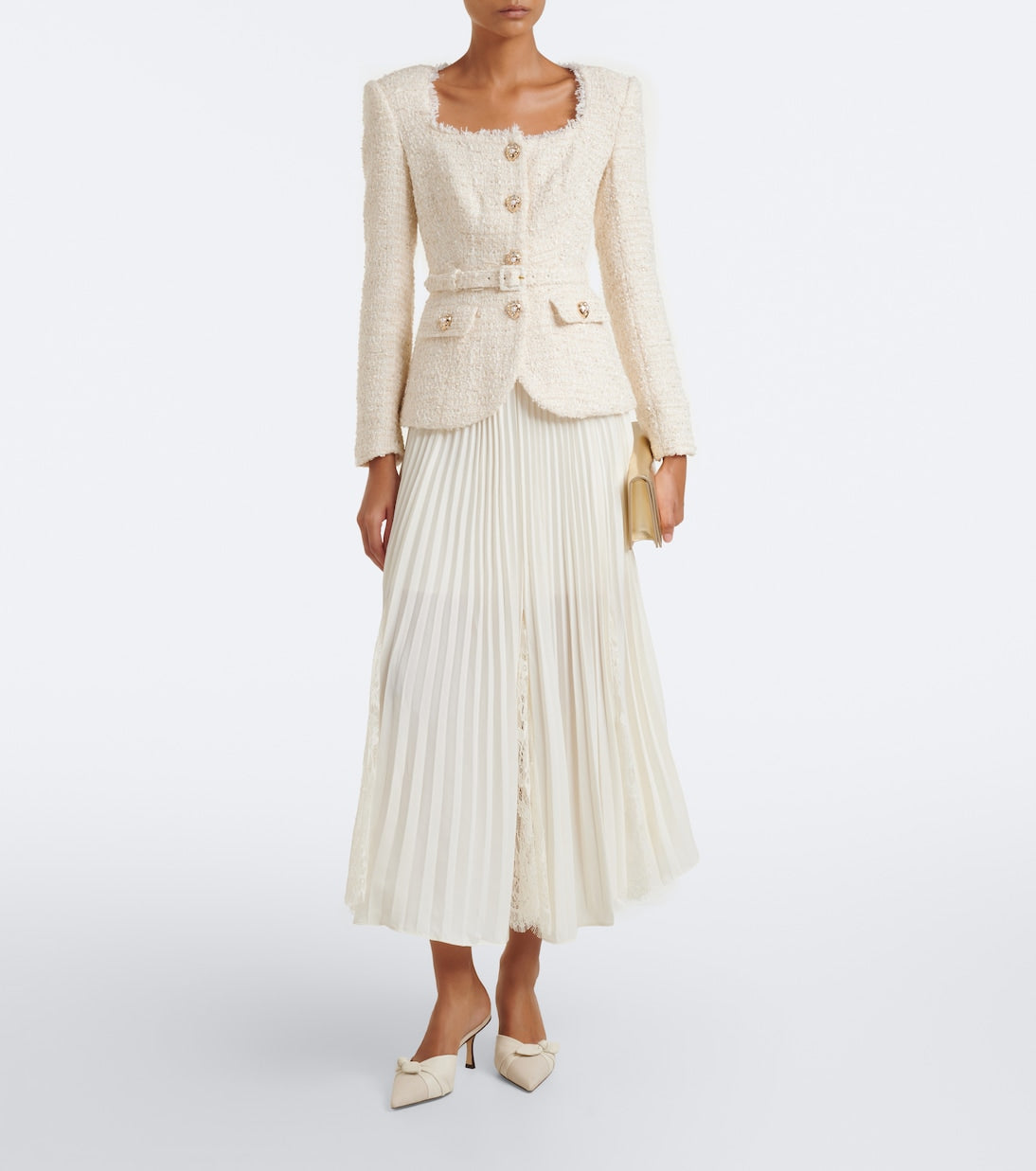 Self-Portrait - Belted bouclé blazer dress