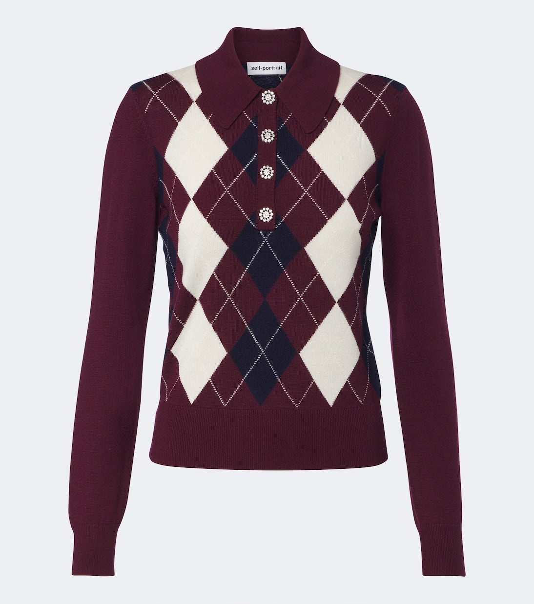 Self-Portrait - Argyle wool polo sweater
