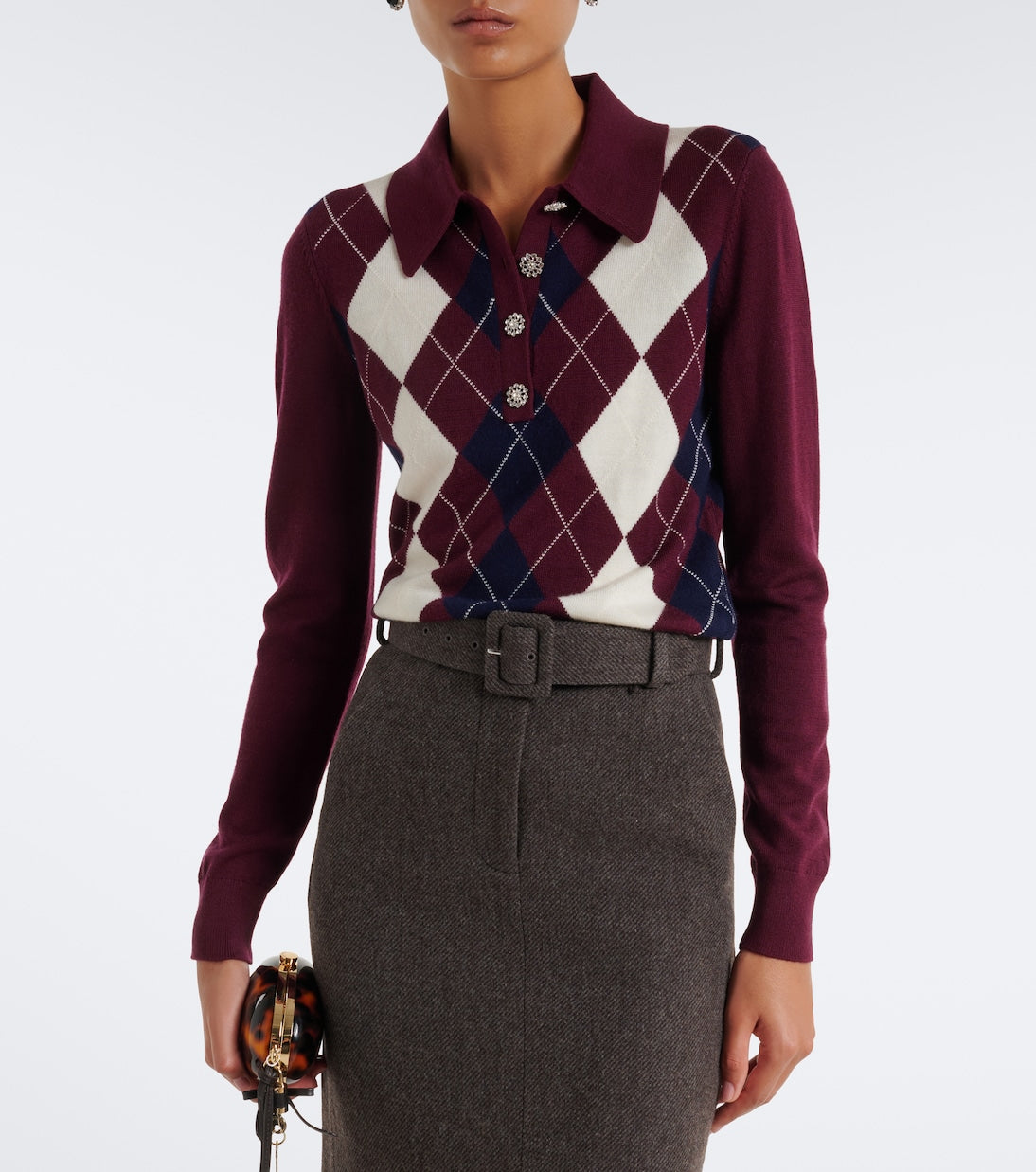 Self-Portrait - Argyle wool polo sweater