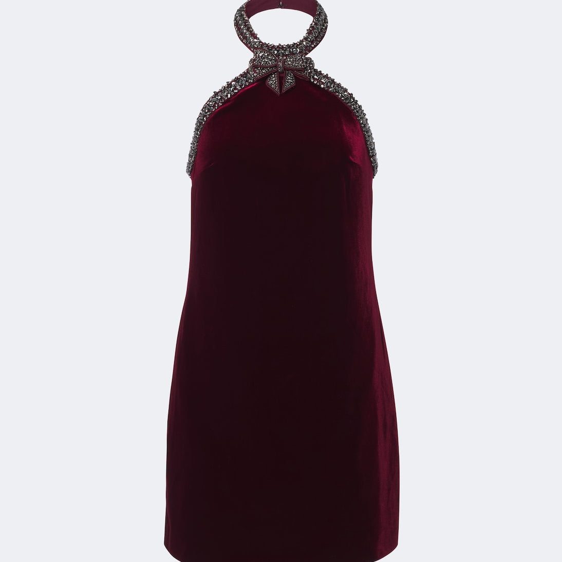 Self-Portrait - Embellished halterneck velvet minidress