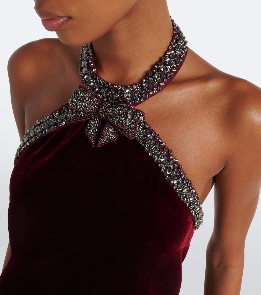 Self-Portrait - Embellished halterneck velvet minidress