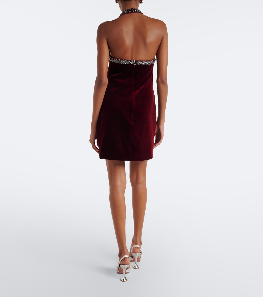 Self-Portrait - Embellished halterneck velvet minidress