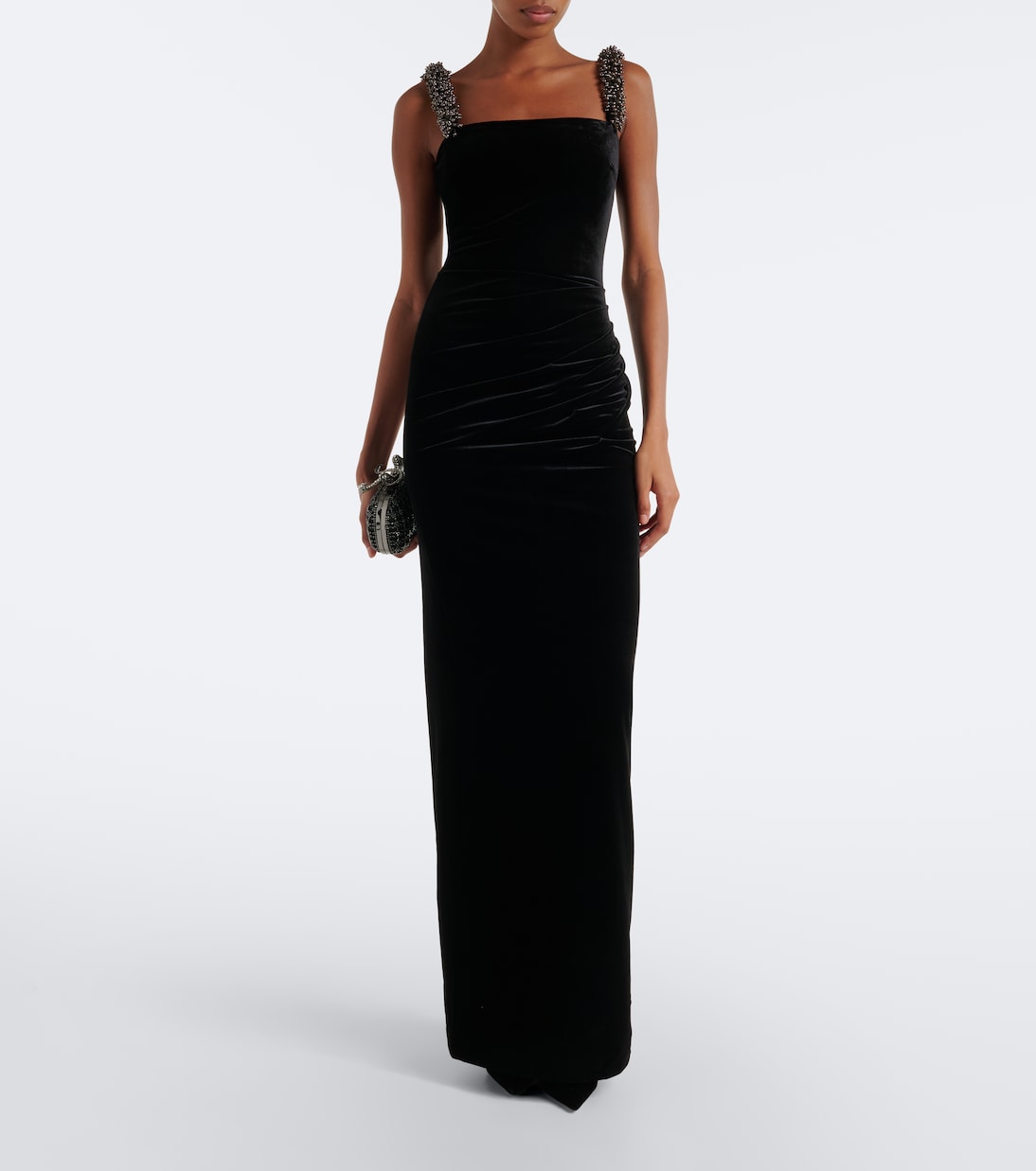 Self-Portrait - Draped embellished velvet gown