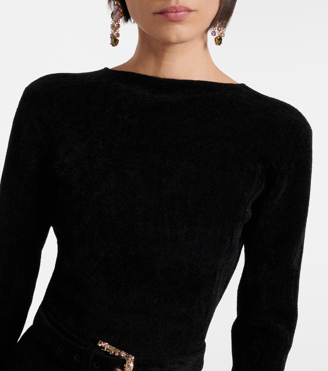 Self-Portrait - Belted feather-trimmed knitted sweater