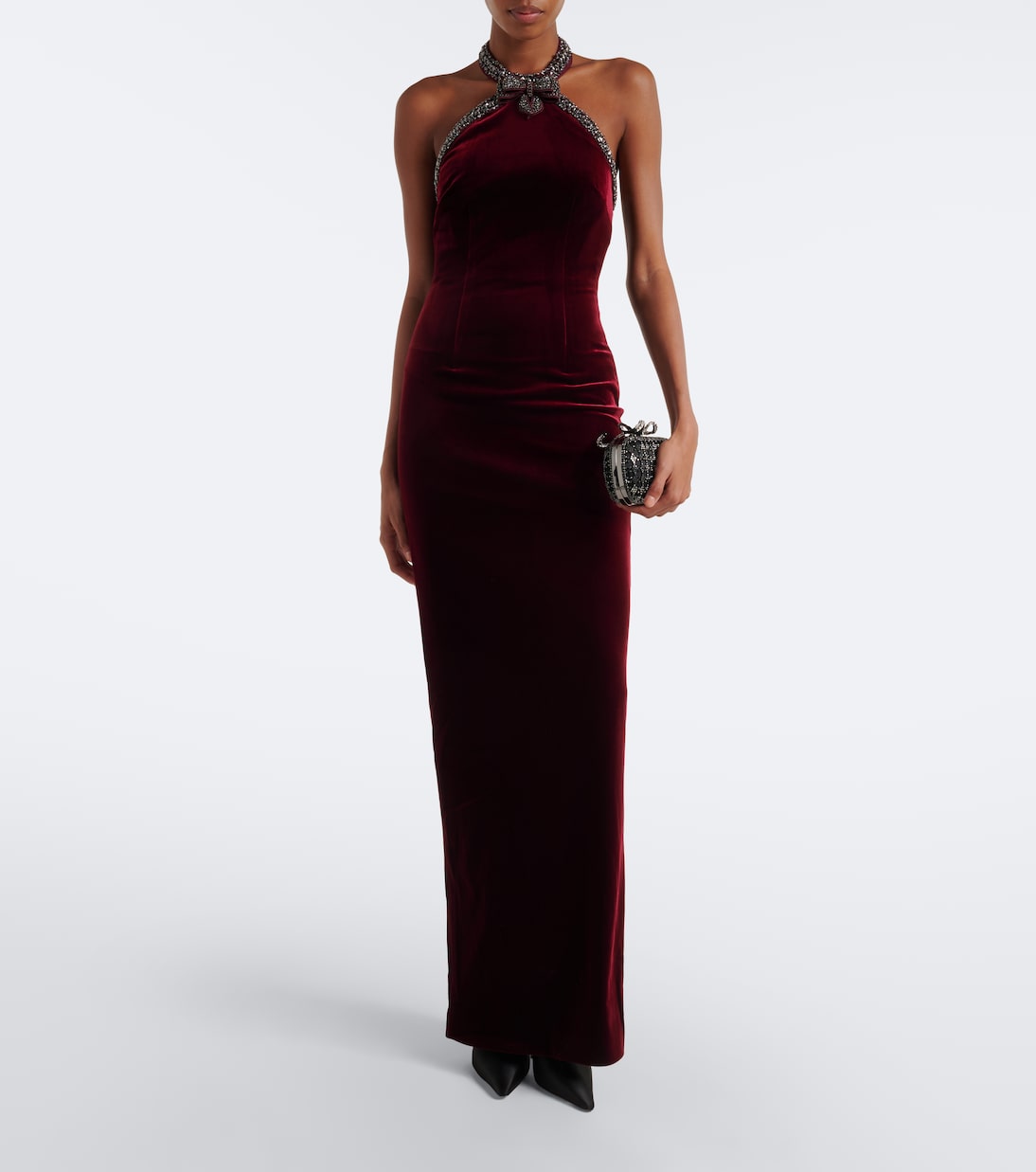 Self-Portrait - Embellished halterneck velvet gown