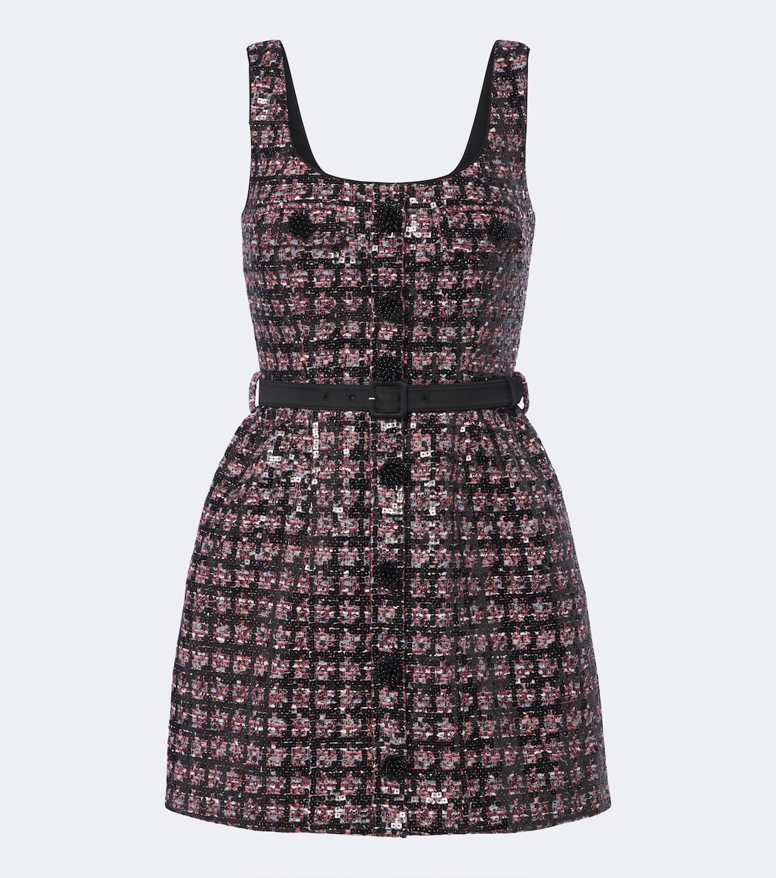 Self-Portrait - Belted embellished tweed minidress