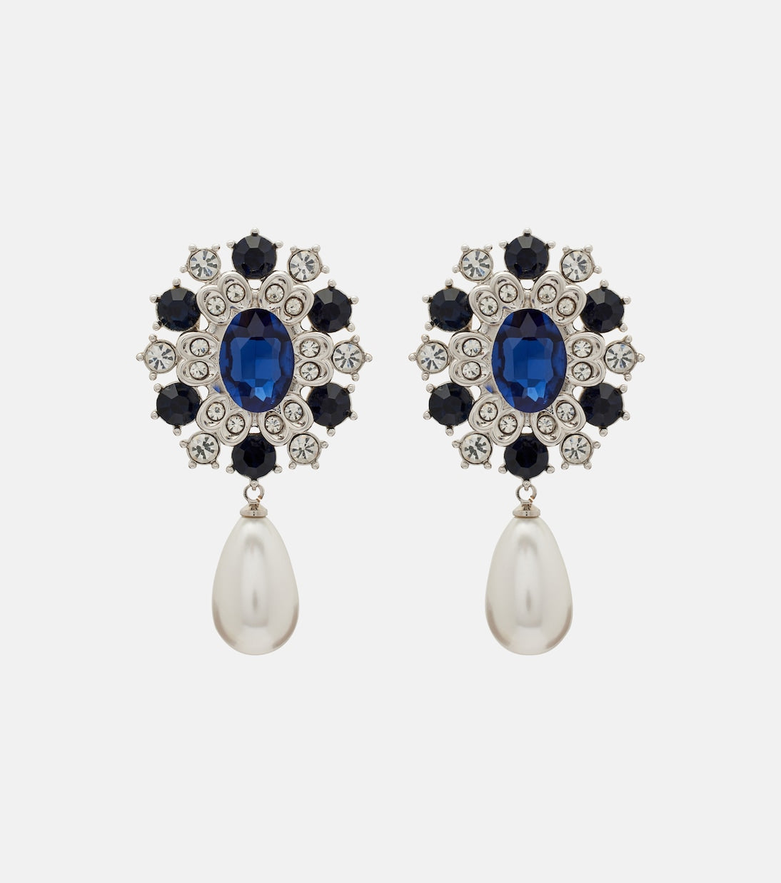 Self-Portrait - Crystal-embellished faux pearl drop earrings