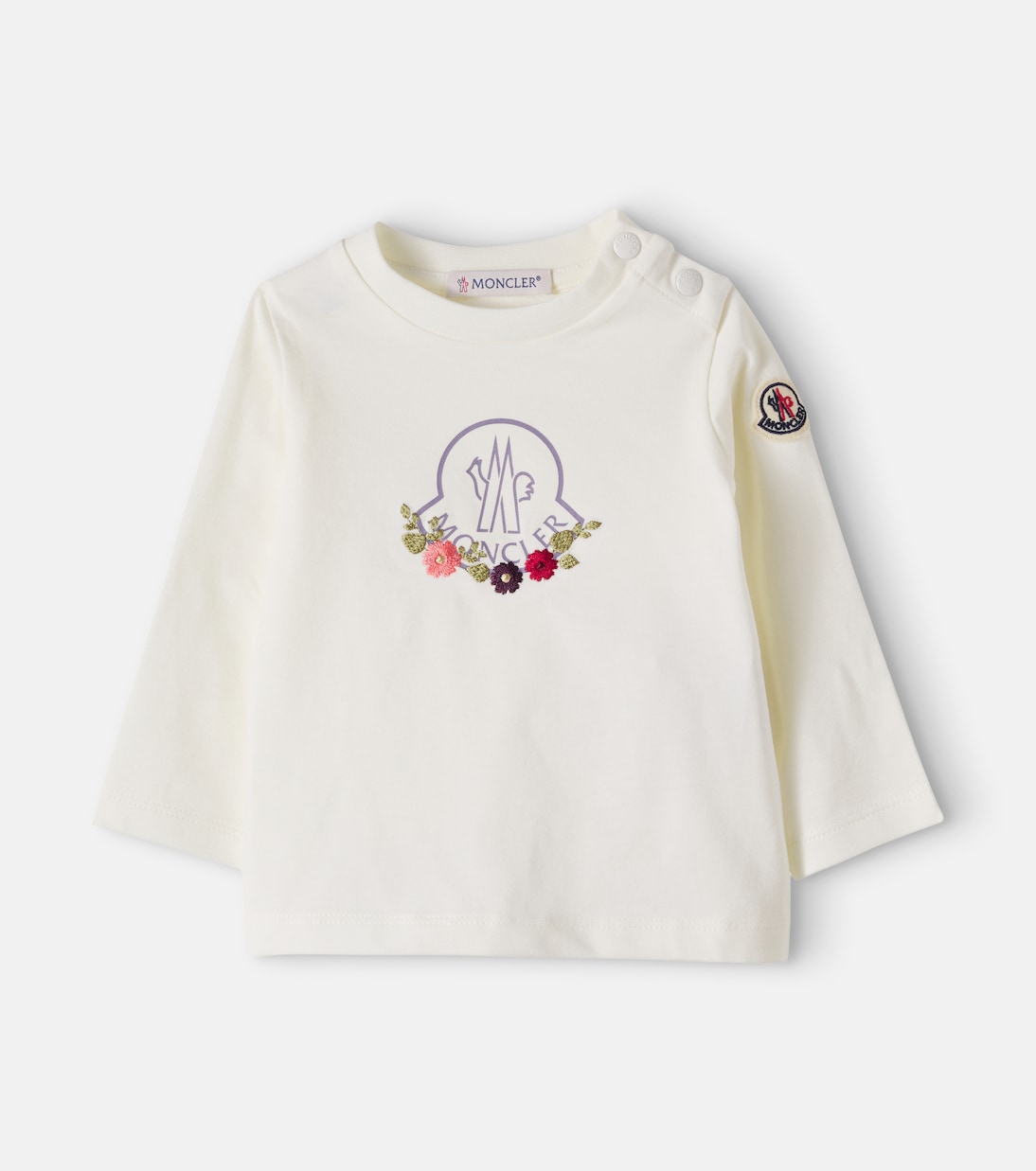 Moncler Enfant - Baby logo embroidered cotton-blend T-shirt
