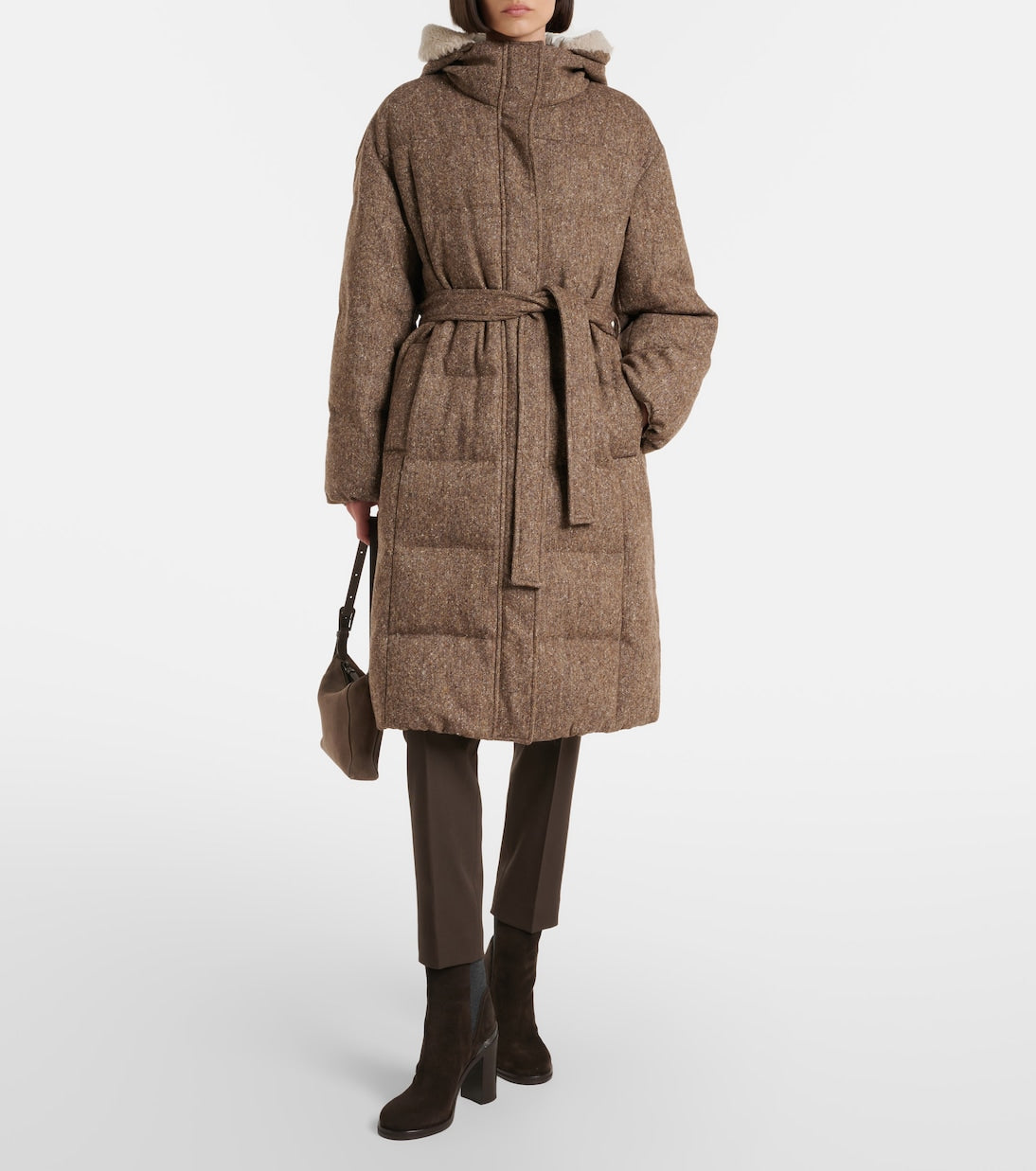Brunello Cucinelli - Shearling-trimmed wool-blend down coat