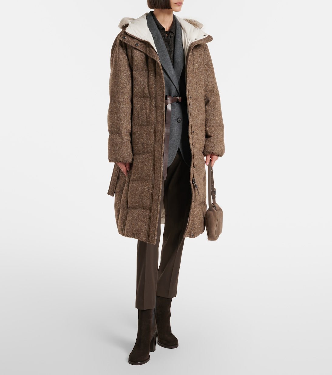 Brunello Cucinelli - Shearling-trimmed wool-blend down coat