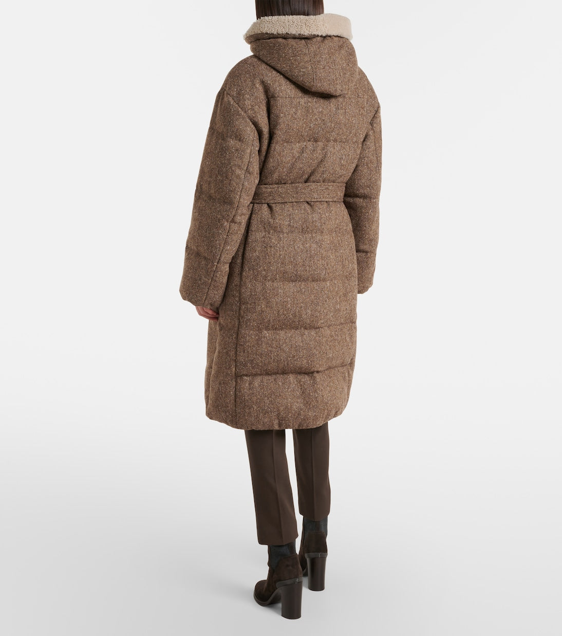 Brunello Cucinelli - Shearling-trimmed wool-blend down coat