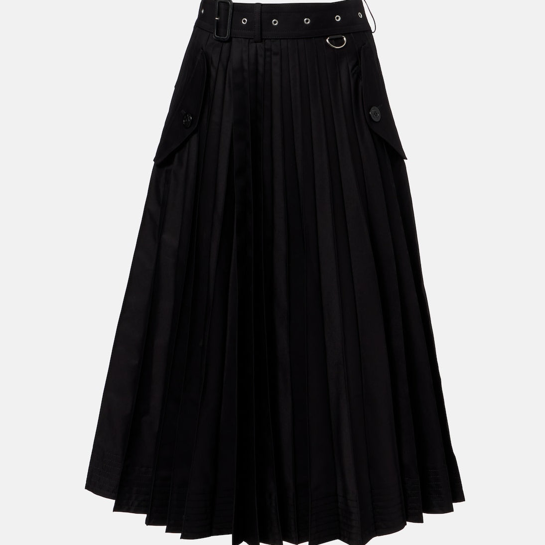 Sacai - Belted cotton-blend gabardine midi skirt