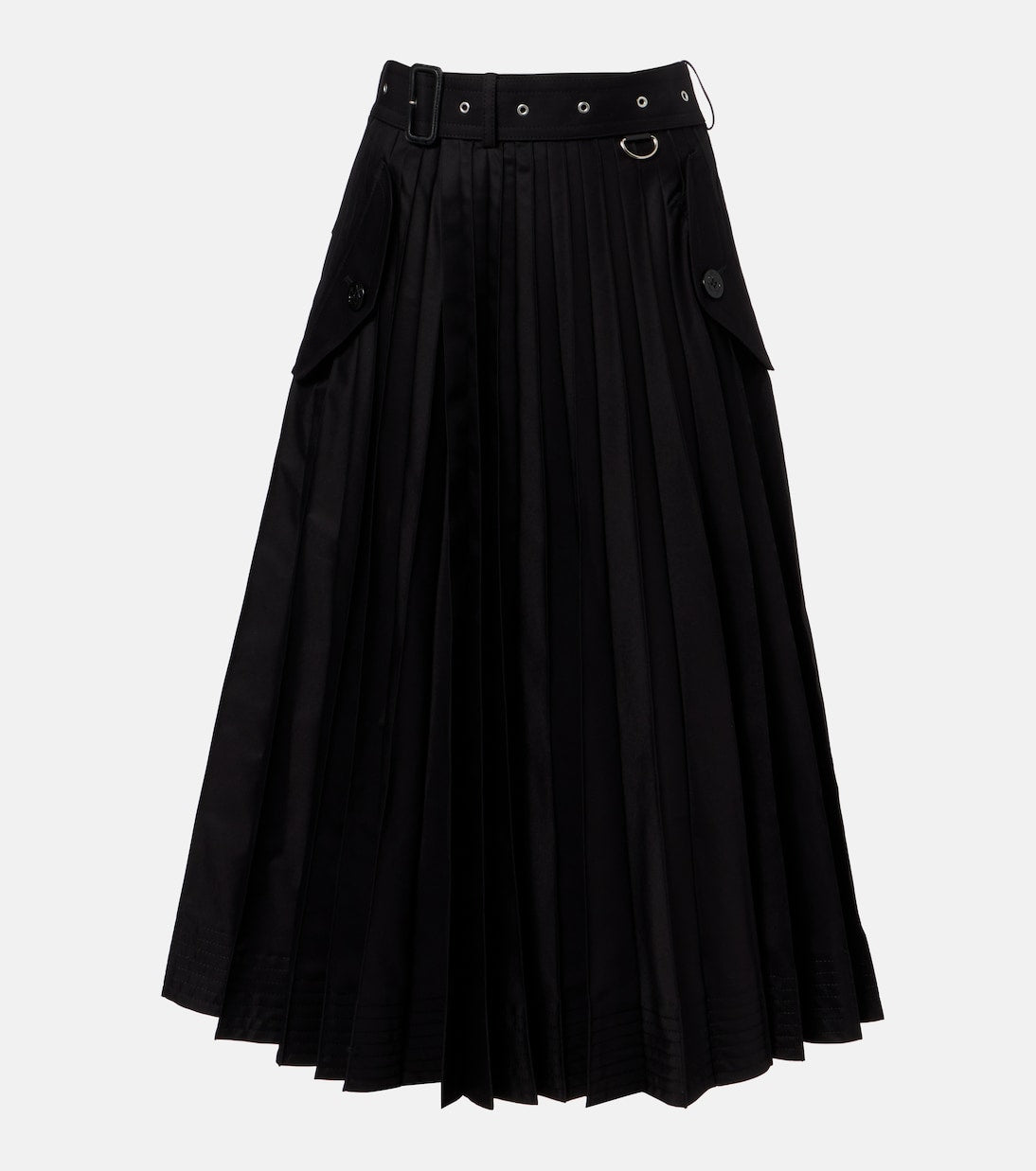 Sacai - Belted cotton-blend gabardine midi skirt