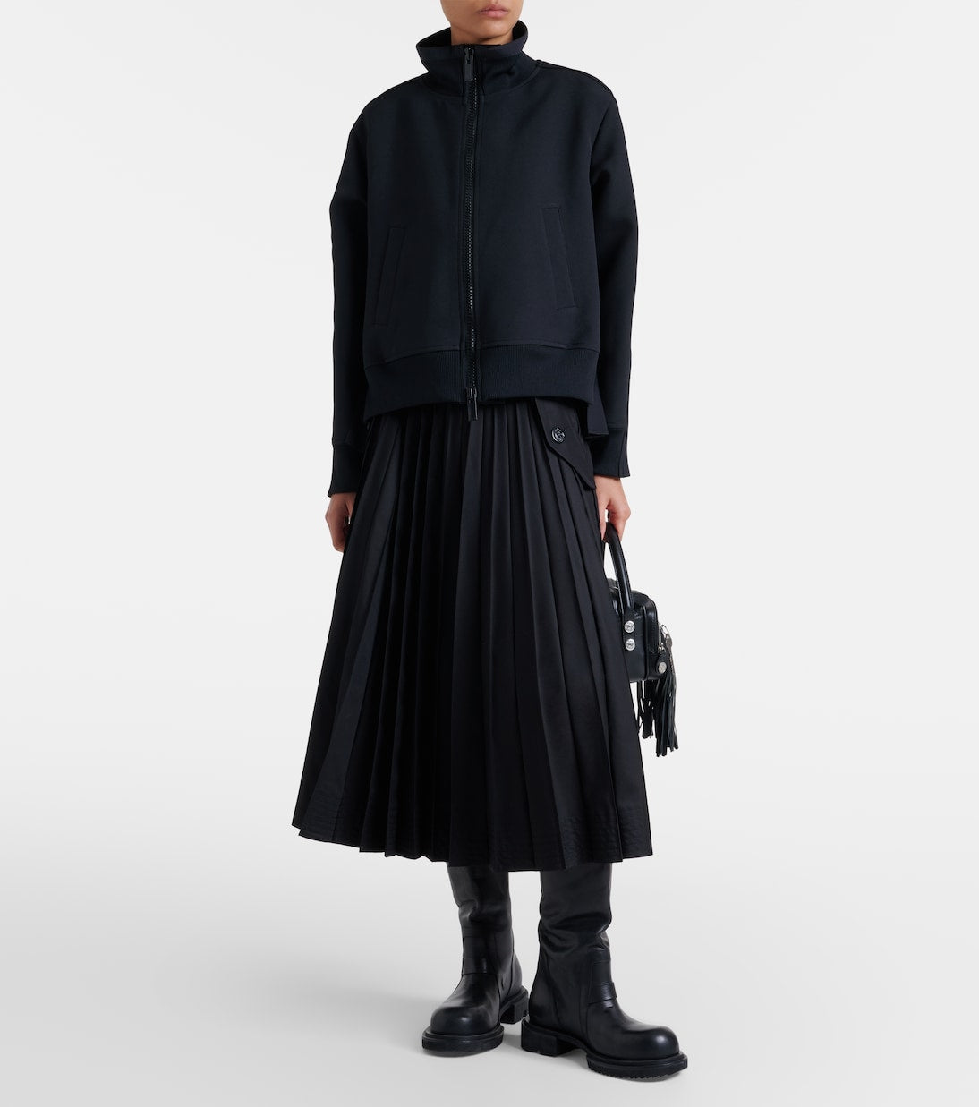 Sacai - Belted cotton-blend gabardine midi skirt
