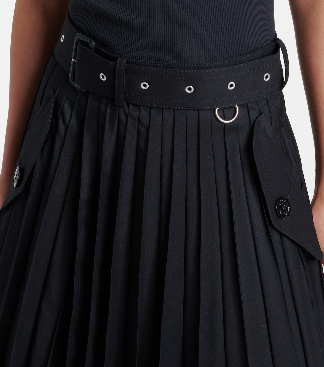 Sacai - Belted cotton-blend gabardine midi skirt