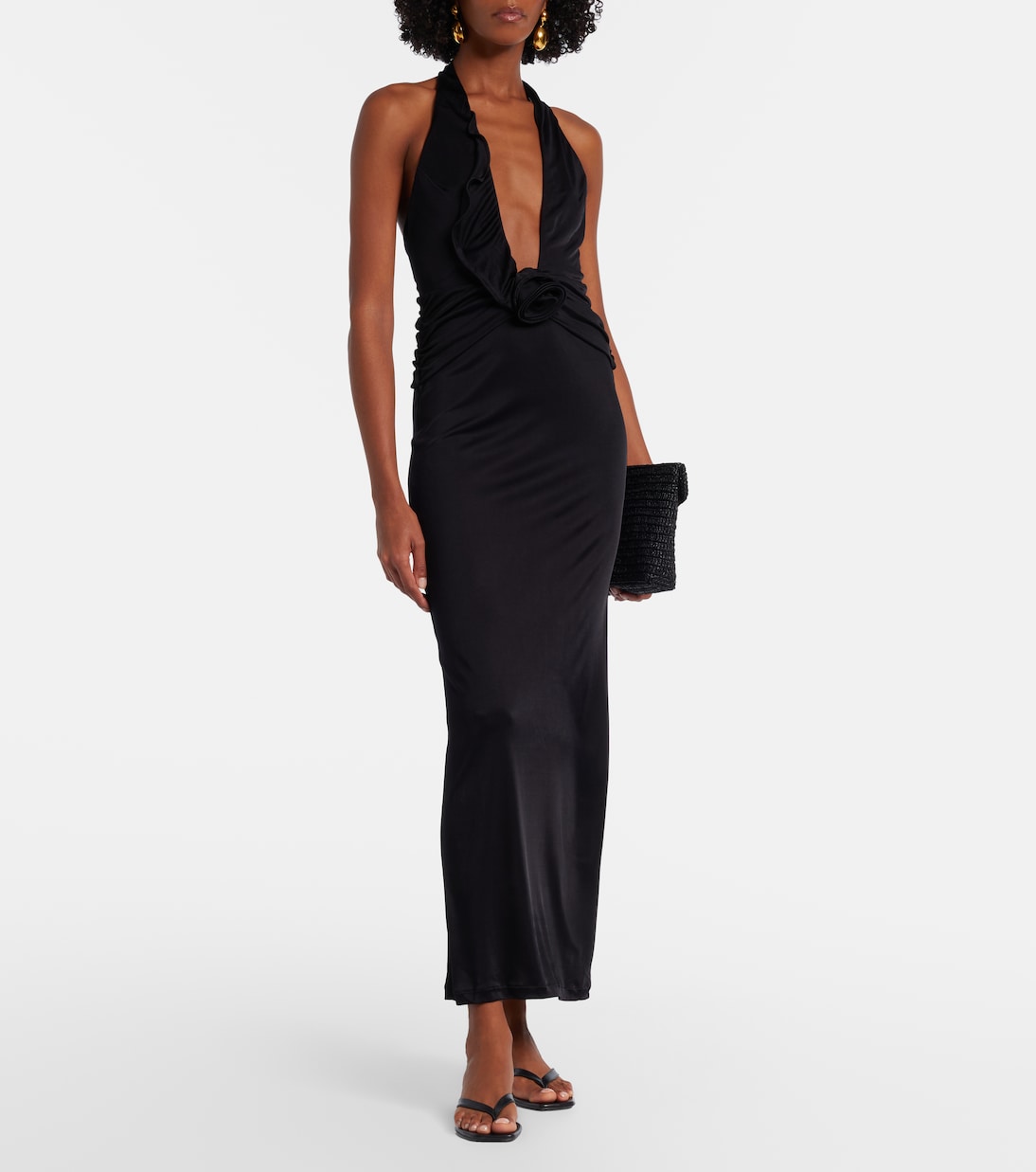 Adriana Degreas - Floral-appliqué halterneck maxi dress