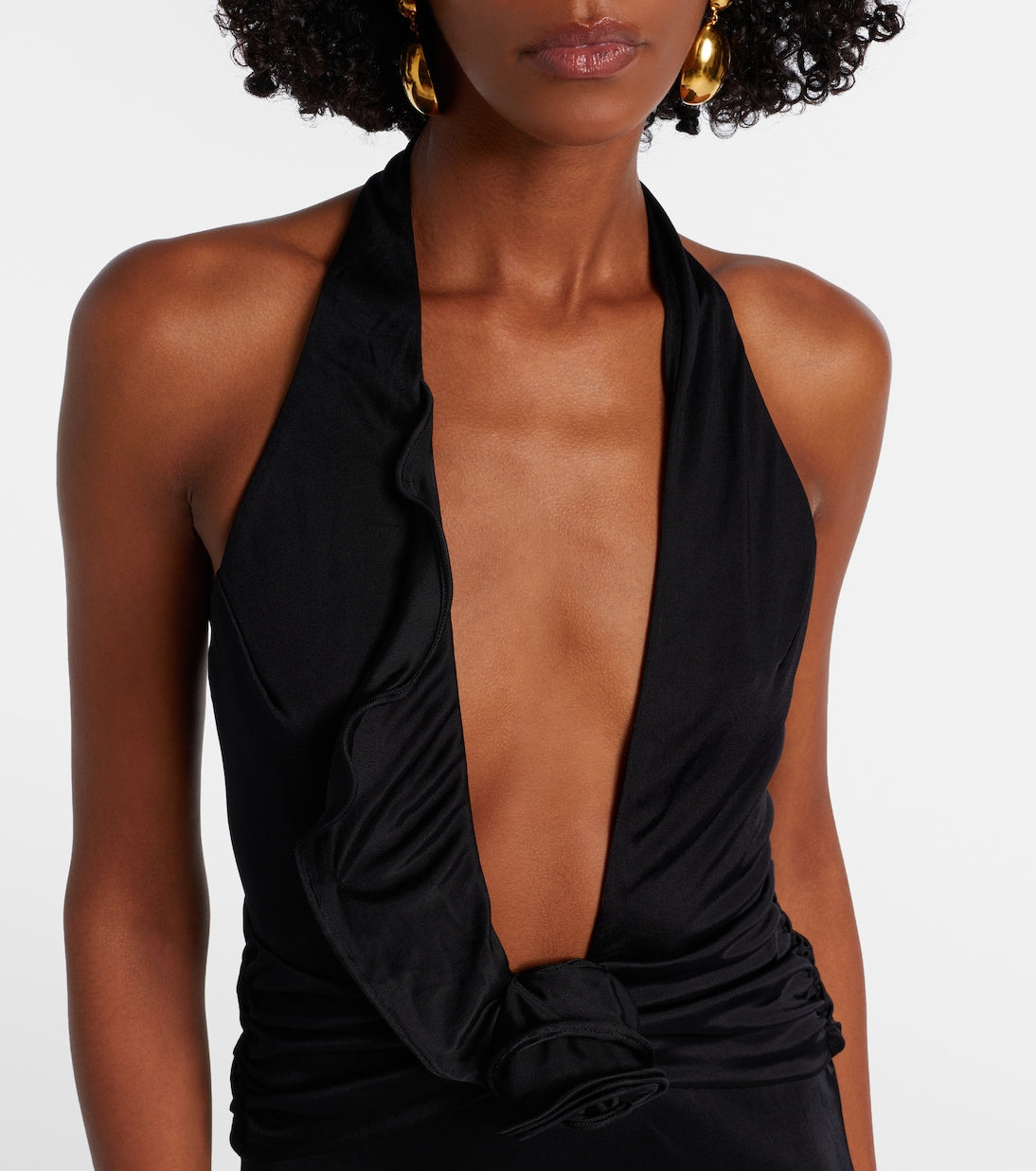 Adriana Degreas - Floral-appliqué halterneck maxi dress