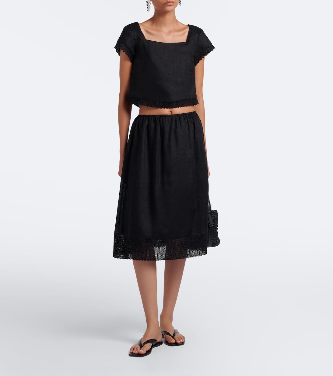 Posse - Alfie embroidered linen midi skirt