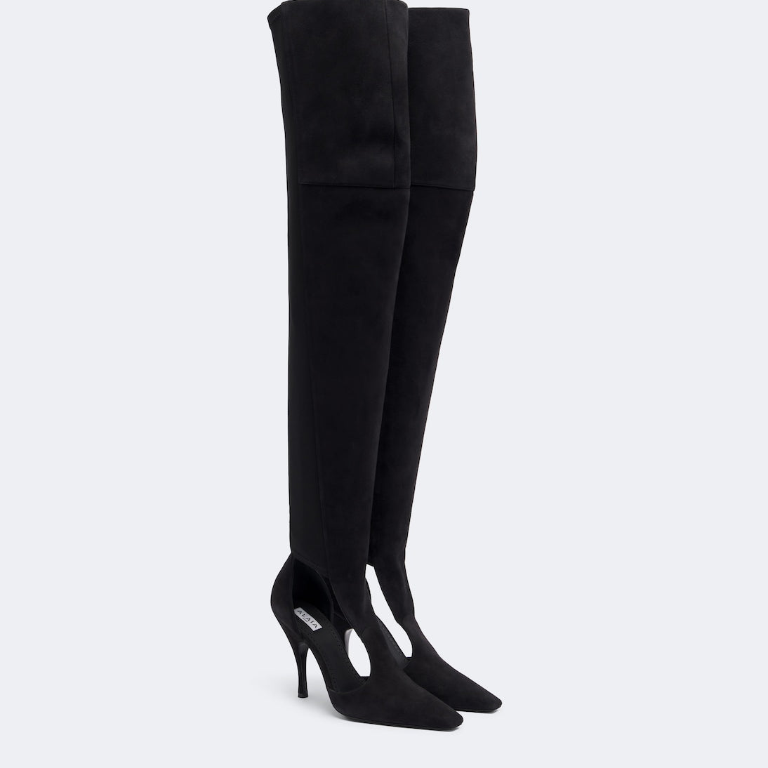 Alaïa - Cutout suede-trimmed over-the-knee boots
