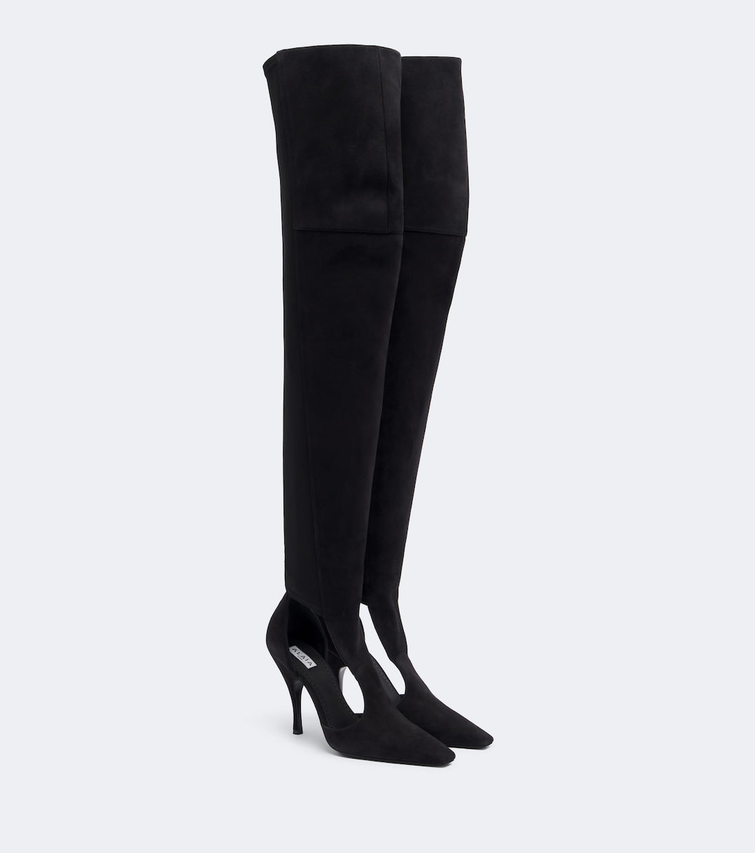 Alaïa - Cutout suede-trimmed over-the-knee boots