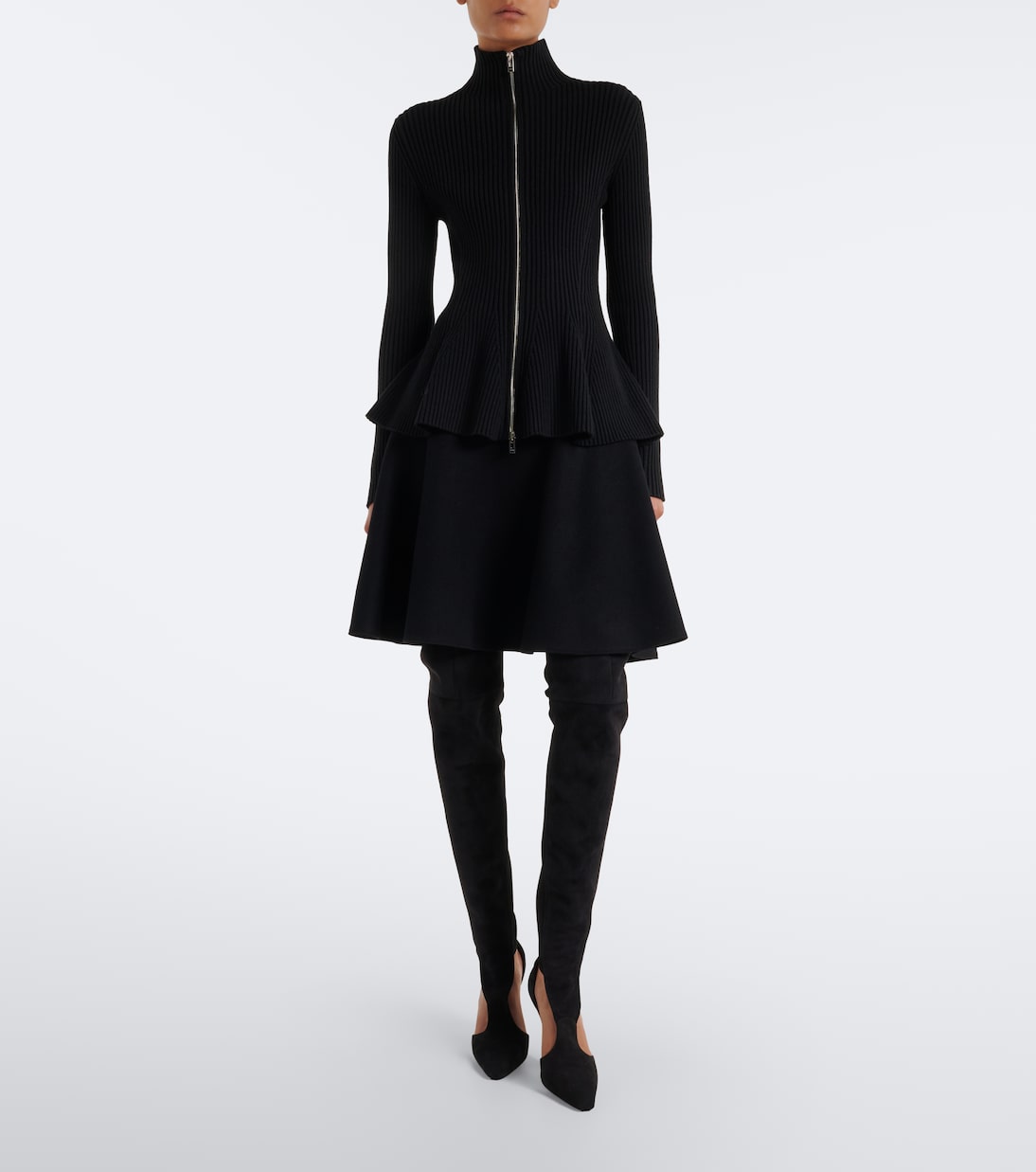 Alaïa - Cutout suede-trimmed over-the-knee boots