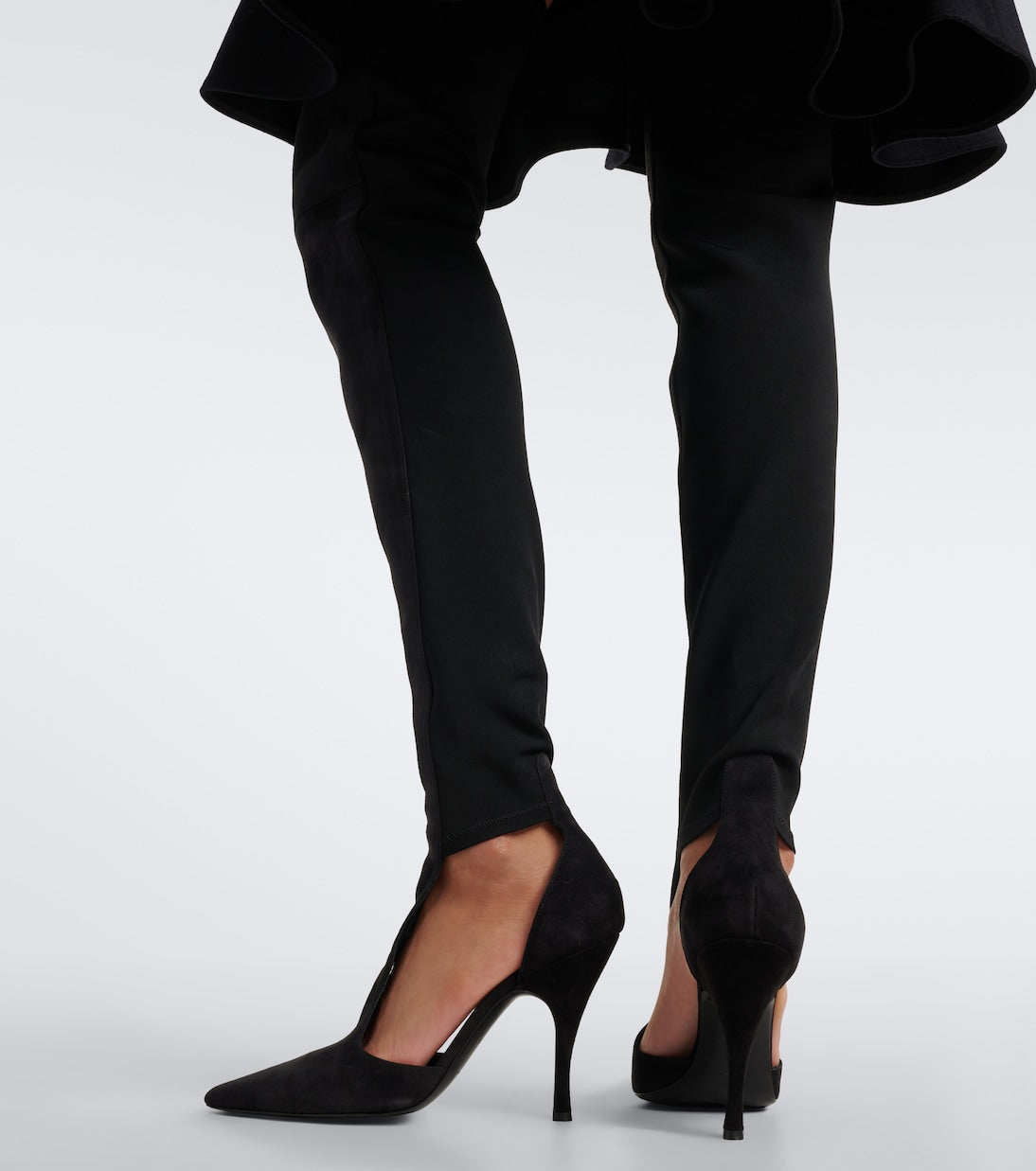 Alaïa - Cutout suede-trimmed over-the-knee boots