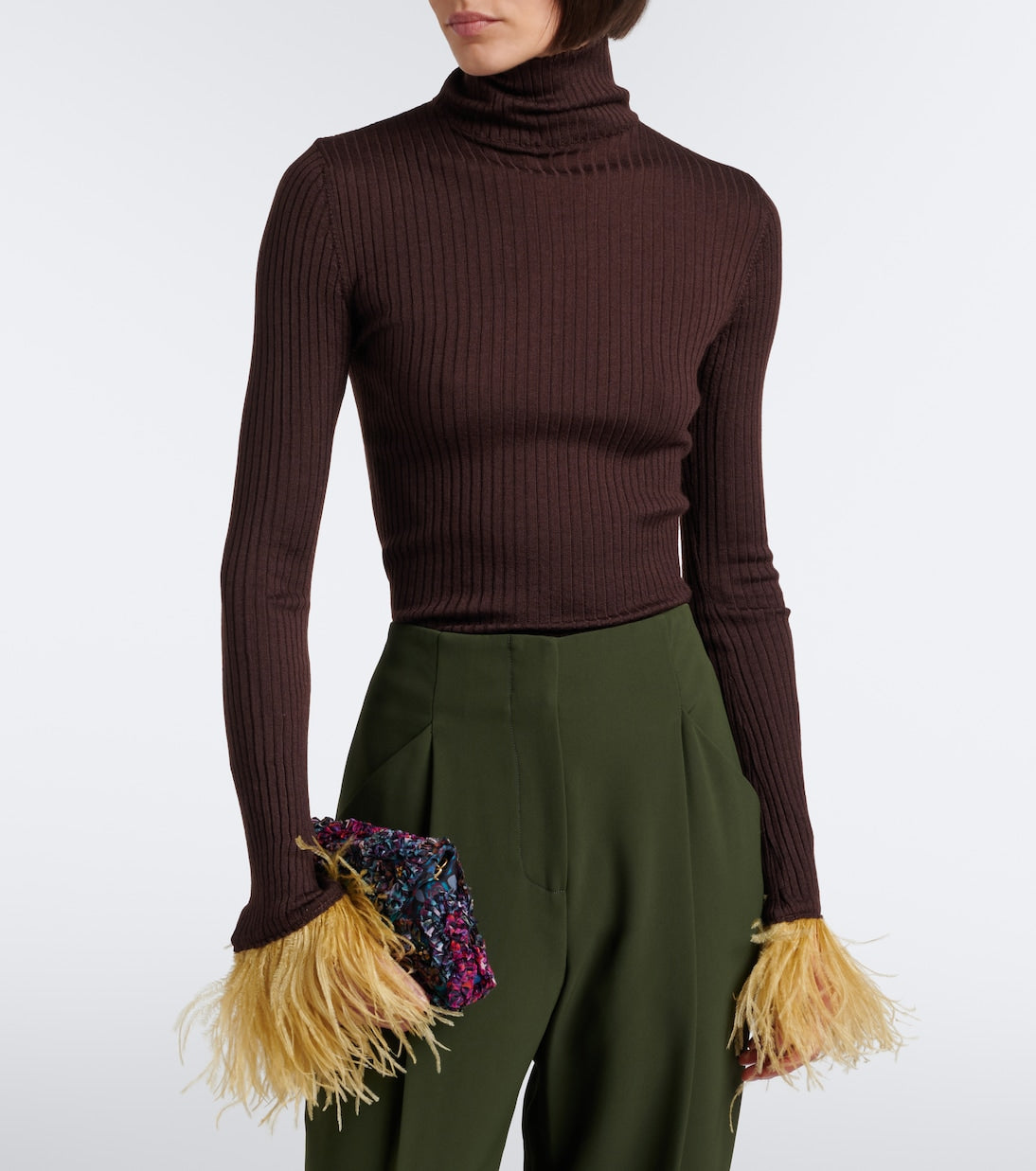 La DoubleJ - Feather-trimmed cashmere and silk top