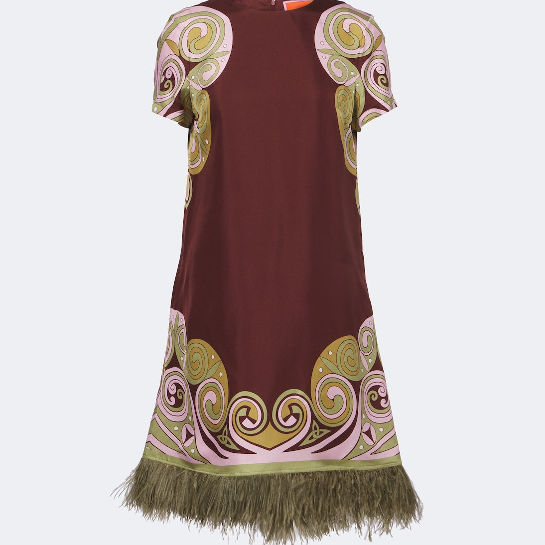 La DoubleJ - Kells Swirl feather-trimmed silk minidress