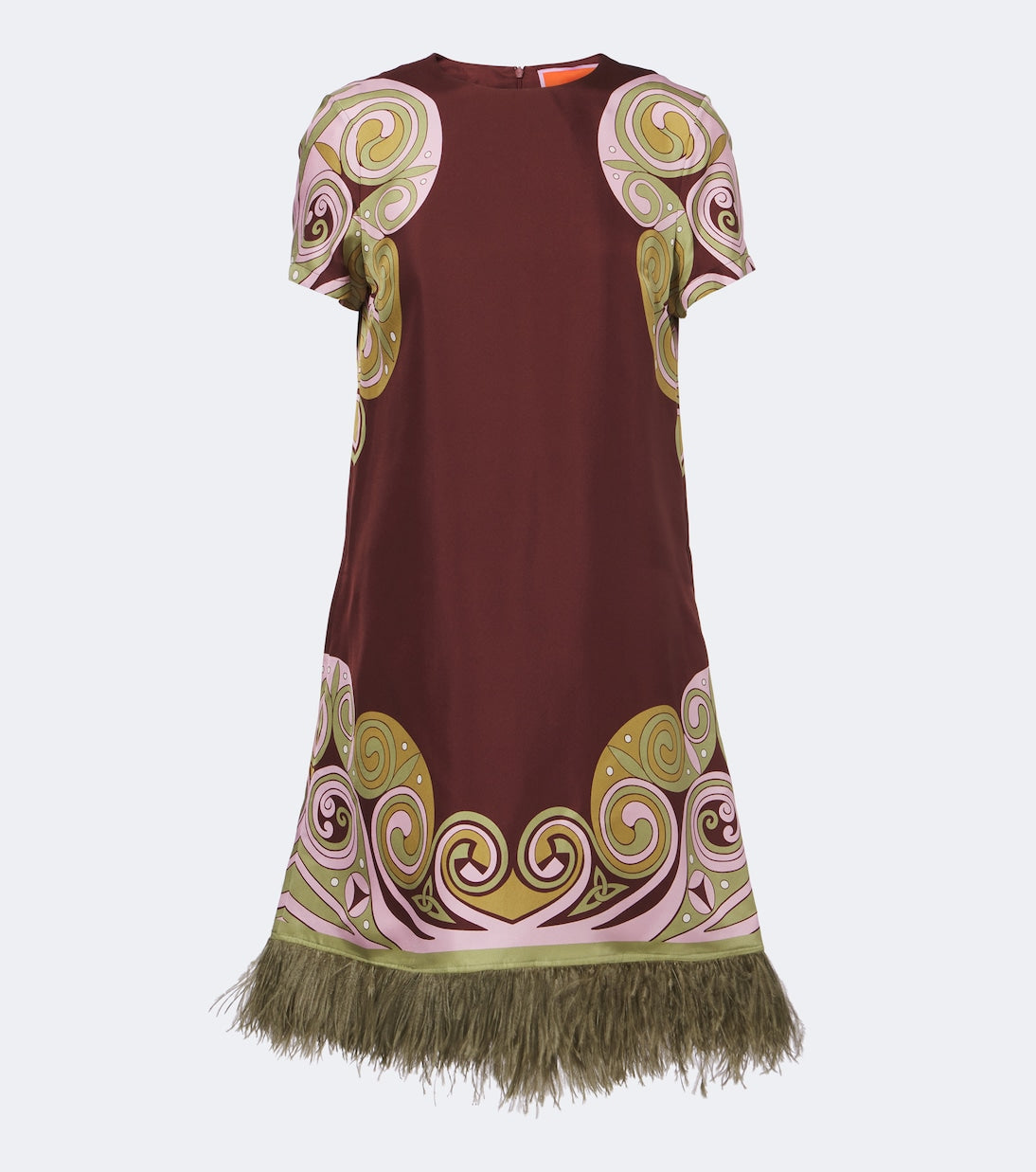 La DoubleJ - Kells Swirl feather-trimmed silk minidress