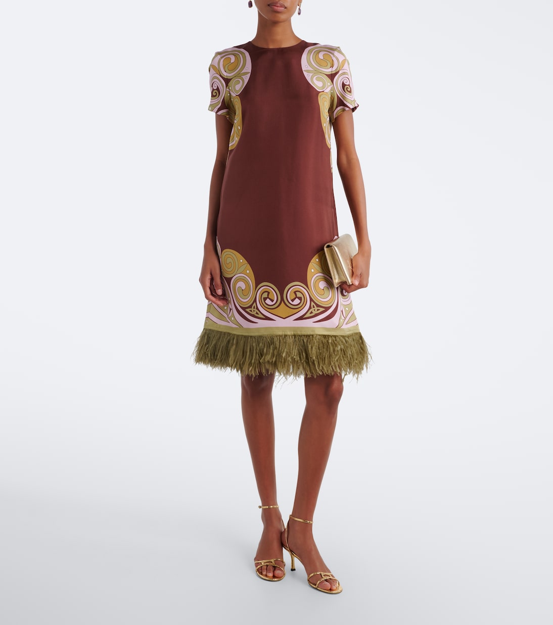 La DoubleJ - Kells Swirl feather-trimmed silk minidress