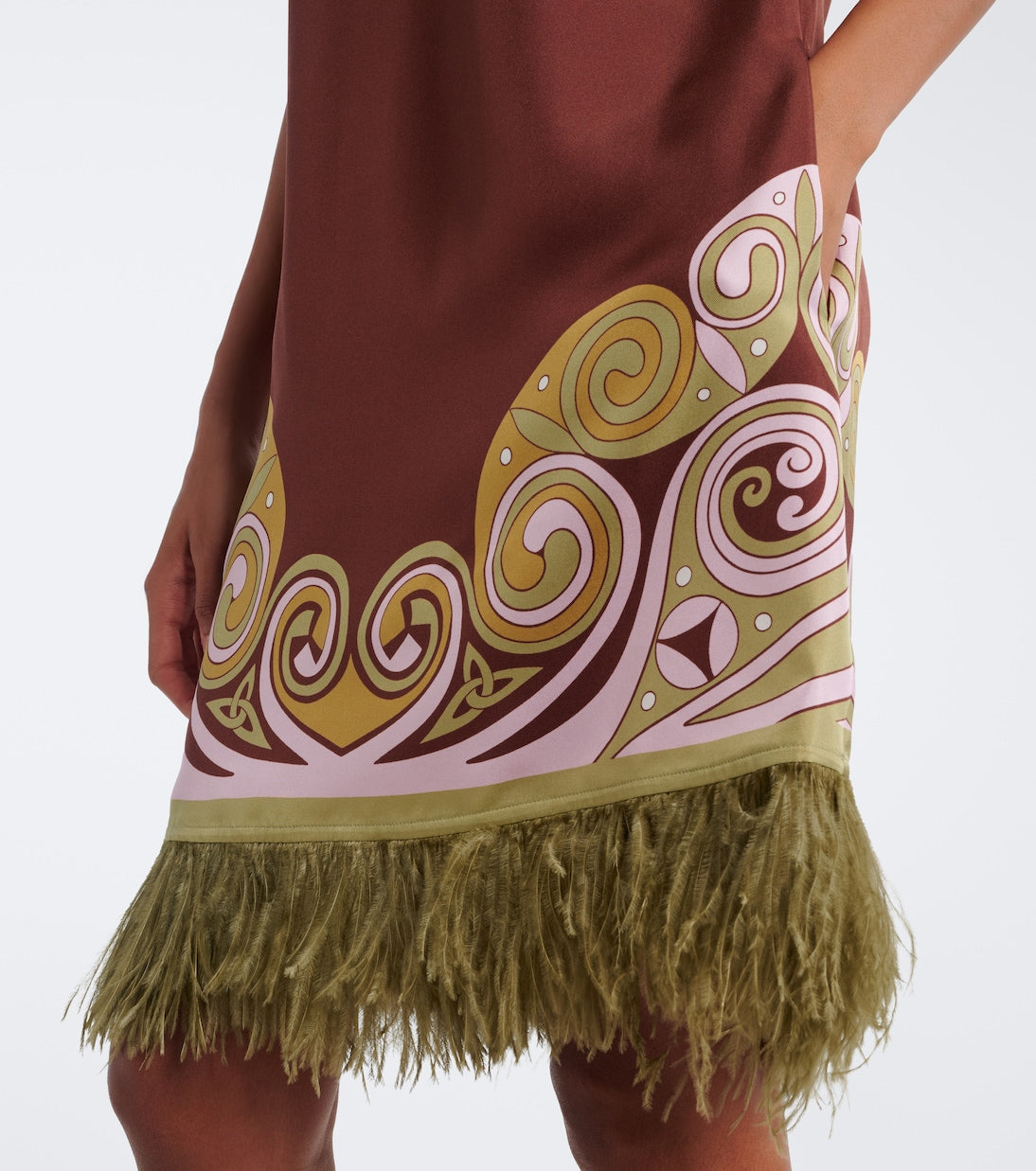 La DoubleJ - Kells Swirl feather-trimmed silk minidress