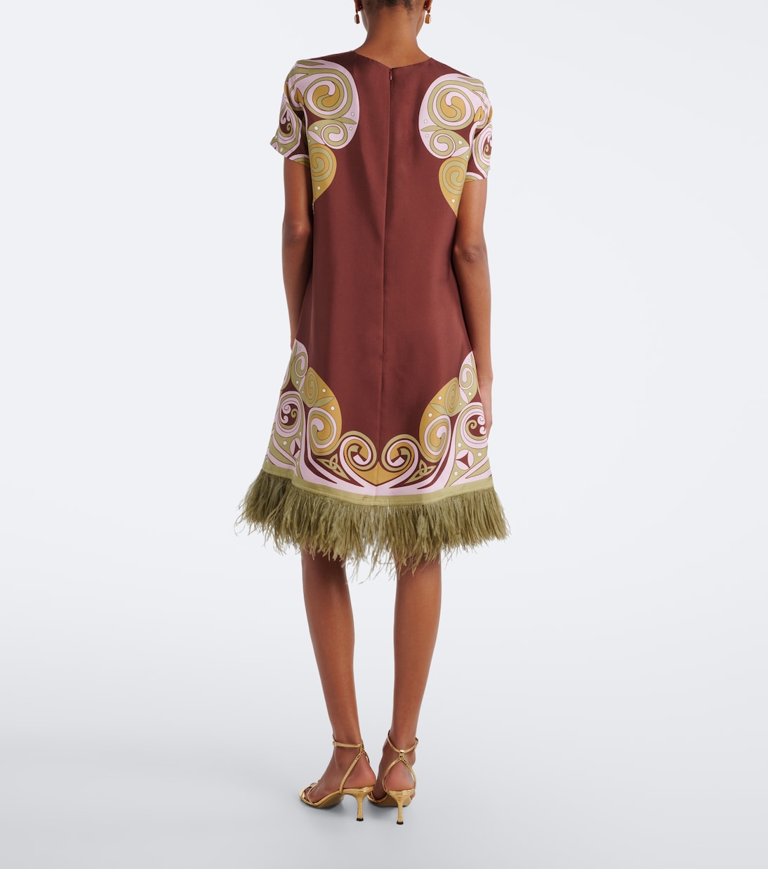 La DoubleJ - Kells Swirl feather-trimmed silk minidress