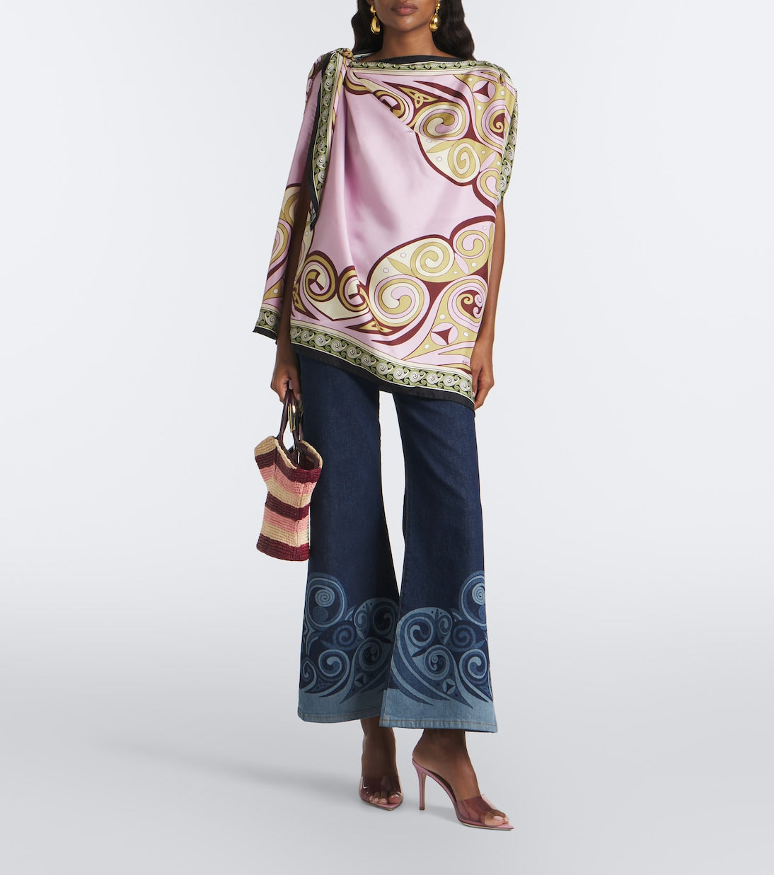 La DoubleJ - Cropped printed flared jeans