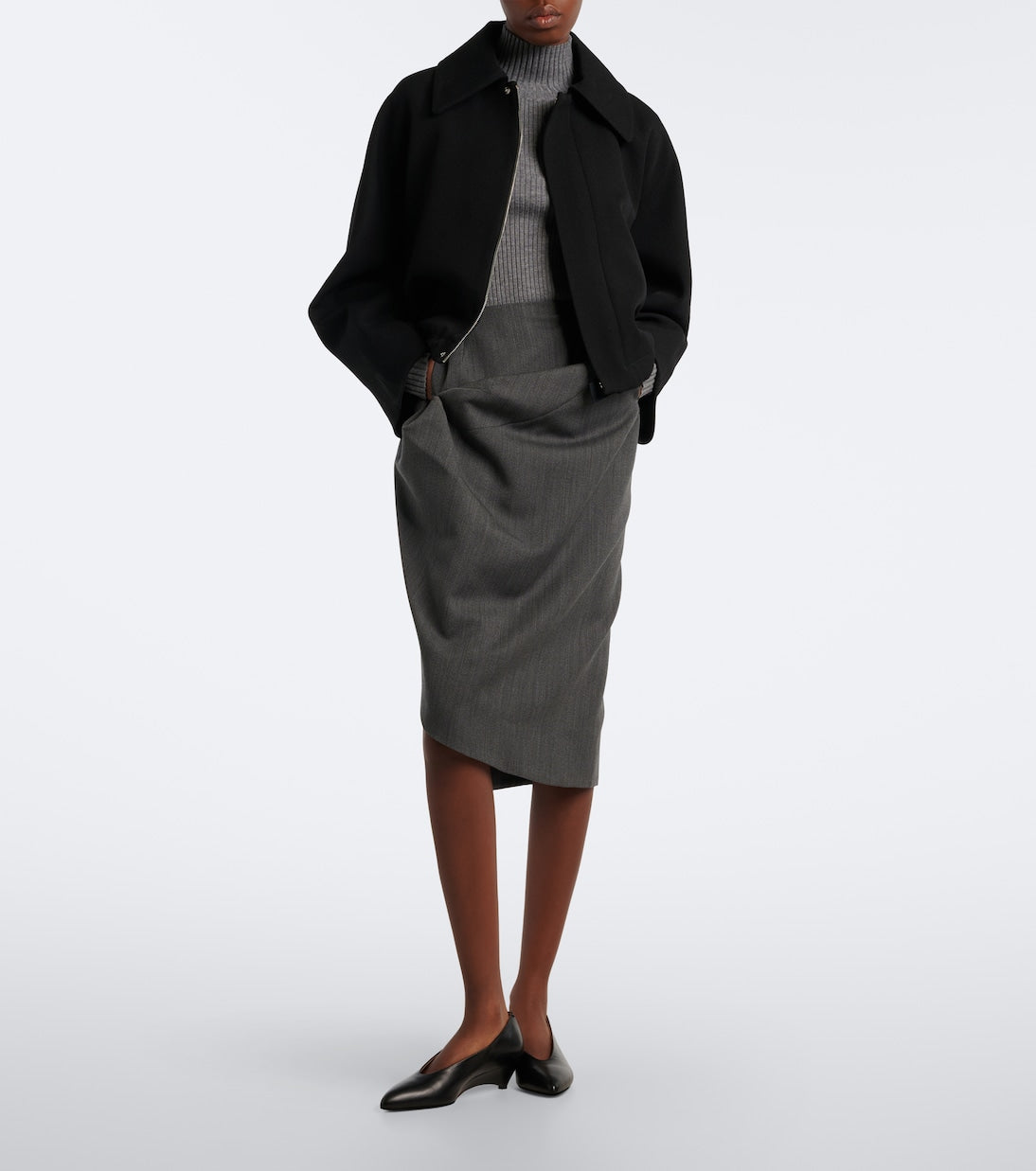 Victoria Beckham - Draped asymmetric virgin wool midi skirt
