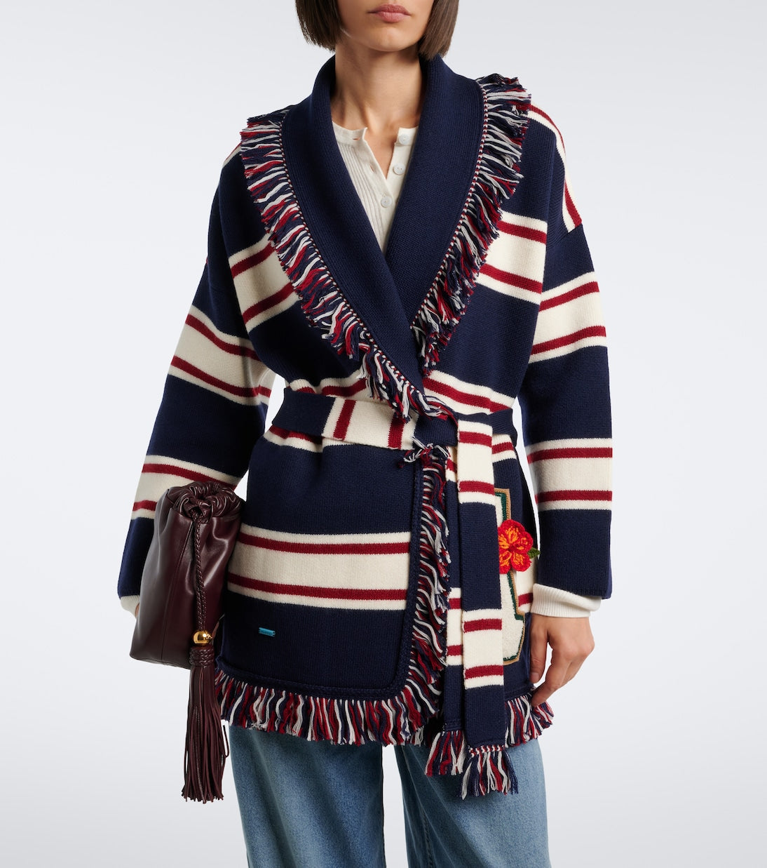 Alanui - Rugby Club fringed virgin wool wrap cardigan