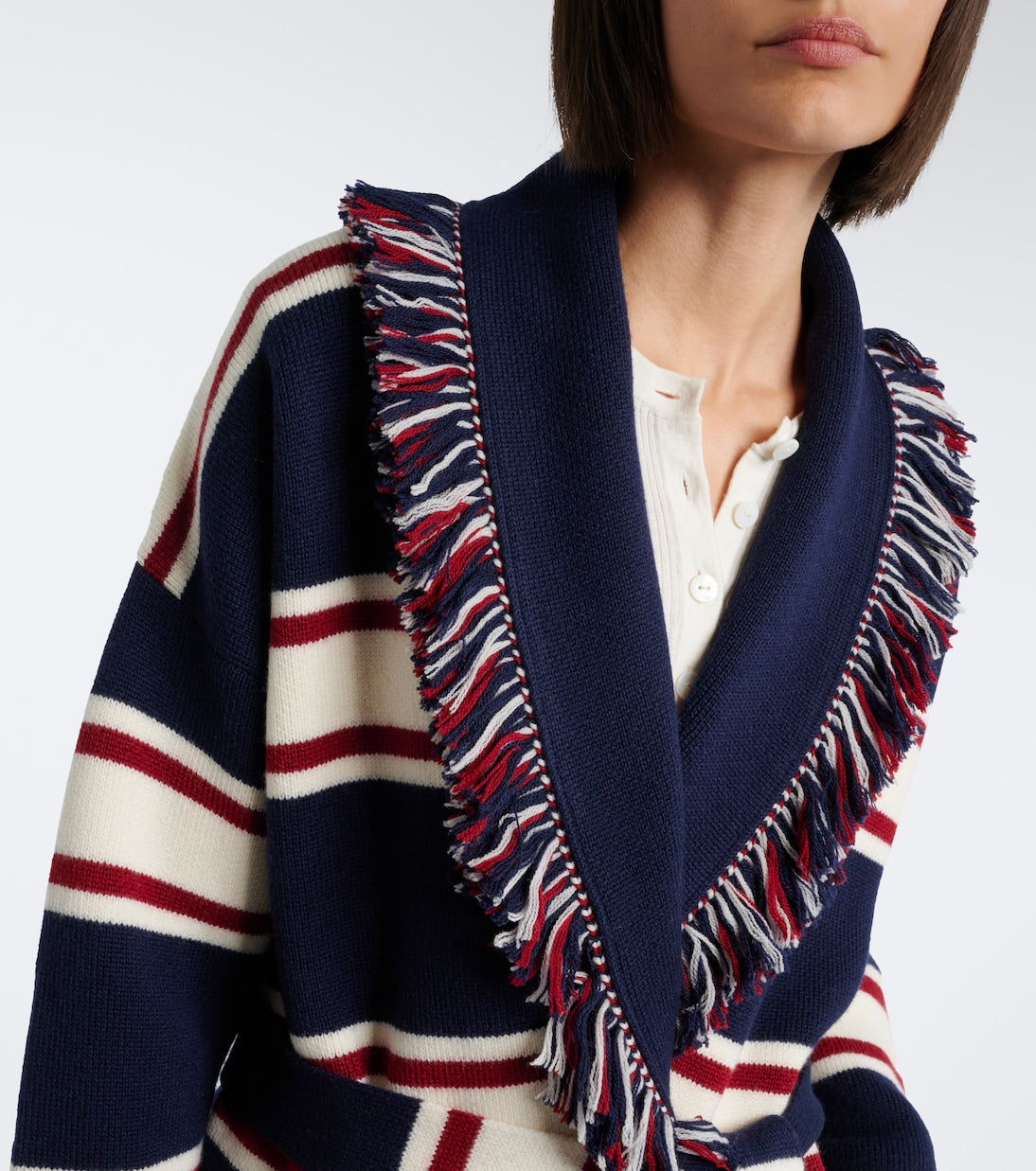 Alanui - Rugby Club fringed virgin wool wrap cardigan