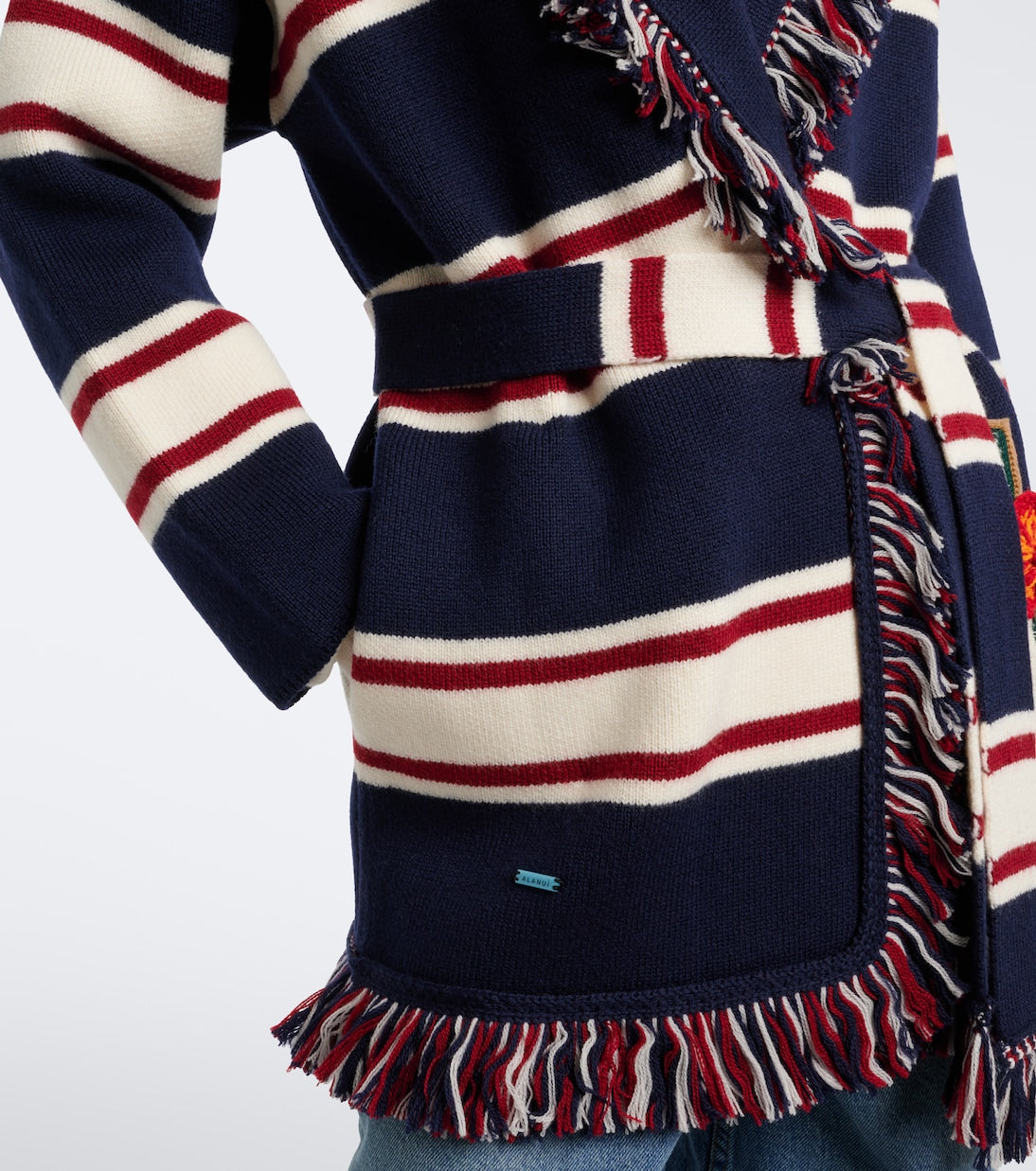 Alanui - Rugby Club fringed virgin wool wrap cardigan