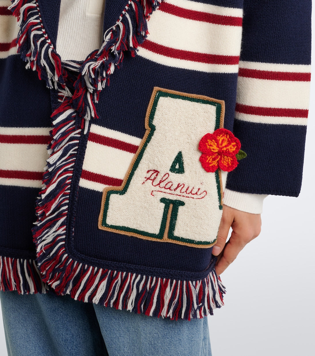 Alanui - Rugby Club fringed virgin wool wrap cardigan