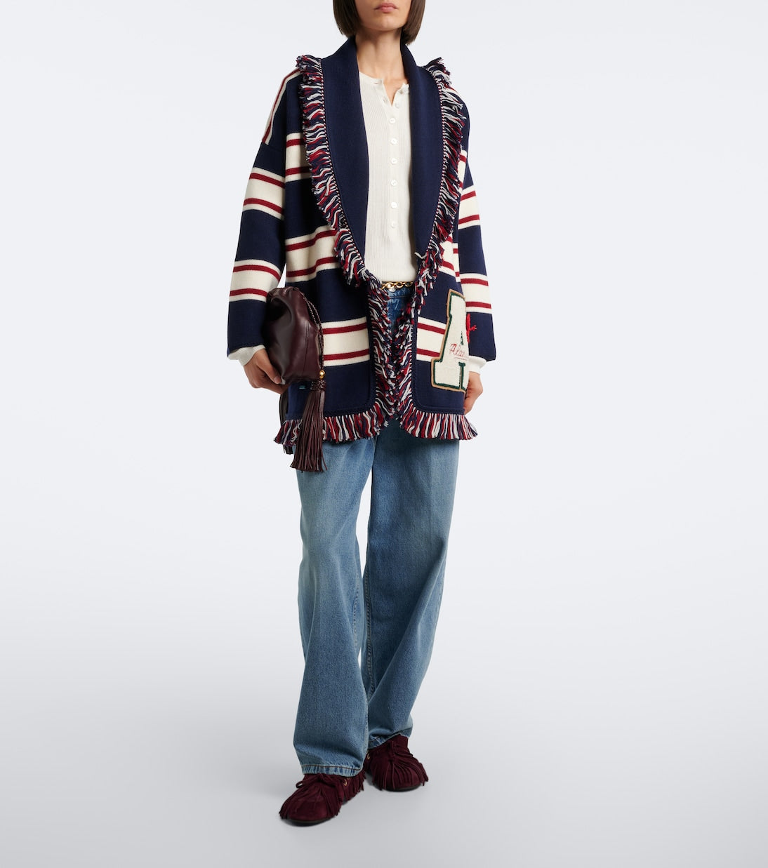 Alanui - Rugby Club fringed virgin wool wrap cardigan
