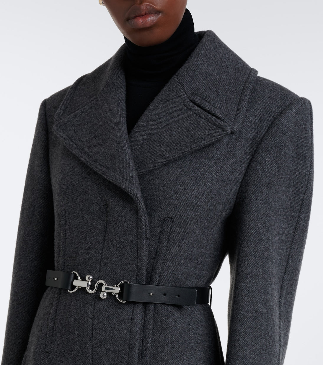 Sportmax - Belted herringbone virgin wool coat