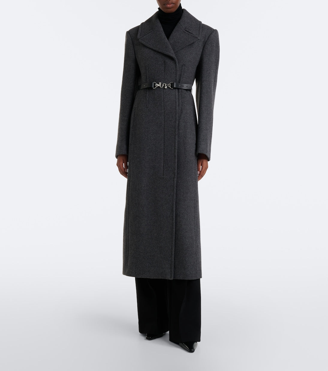 Sportmax - Belted herringbone virgin wool coat