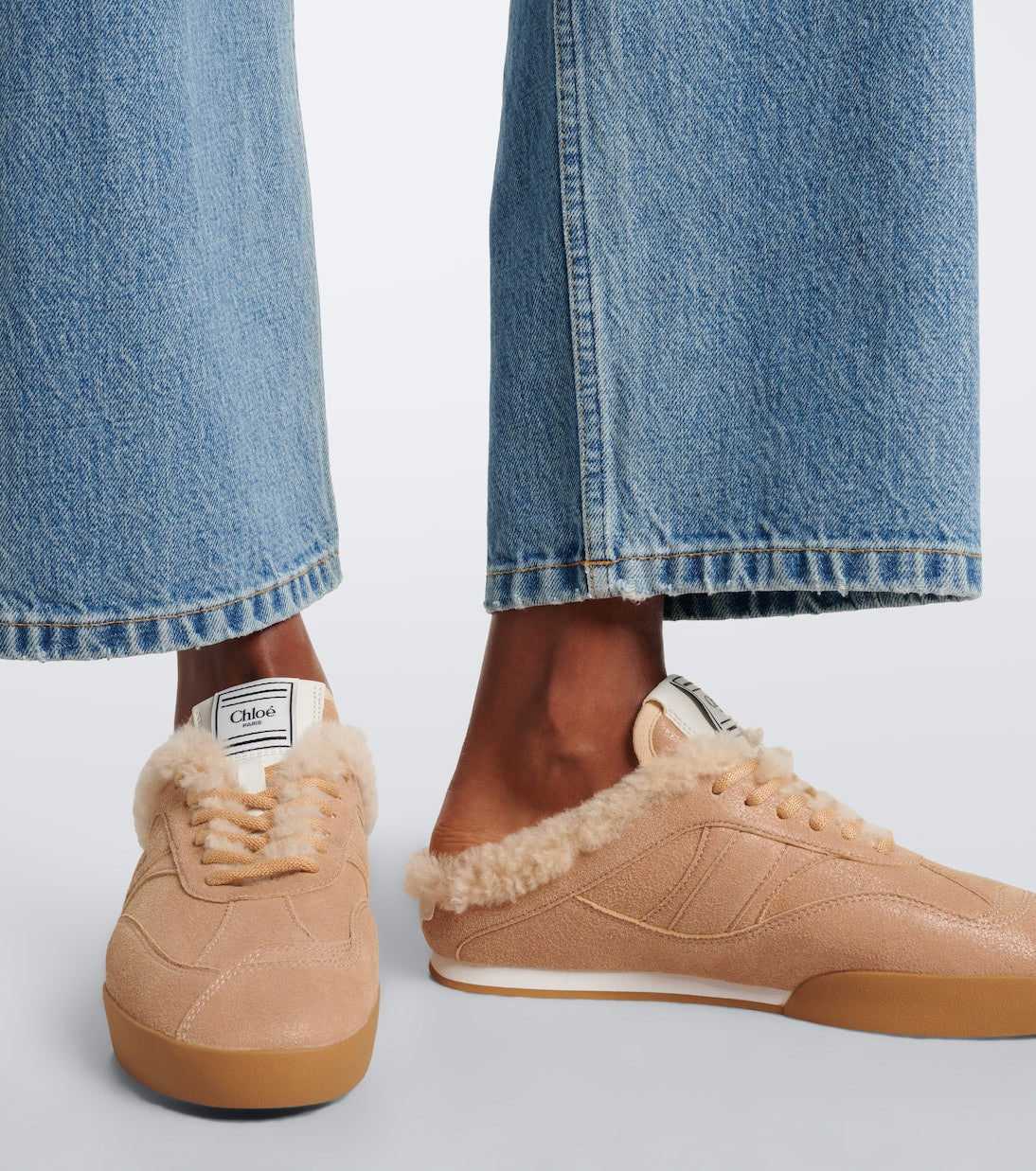 Chloé - Chloé Kick shearling-trimmed suede mules
