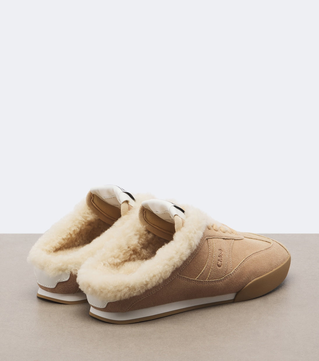 Chloé - Chloé Kick shearling-trimmed suede mules