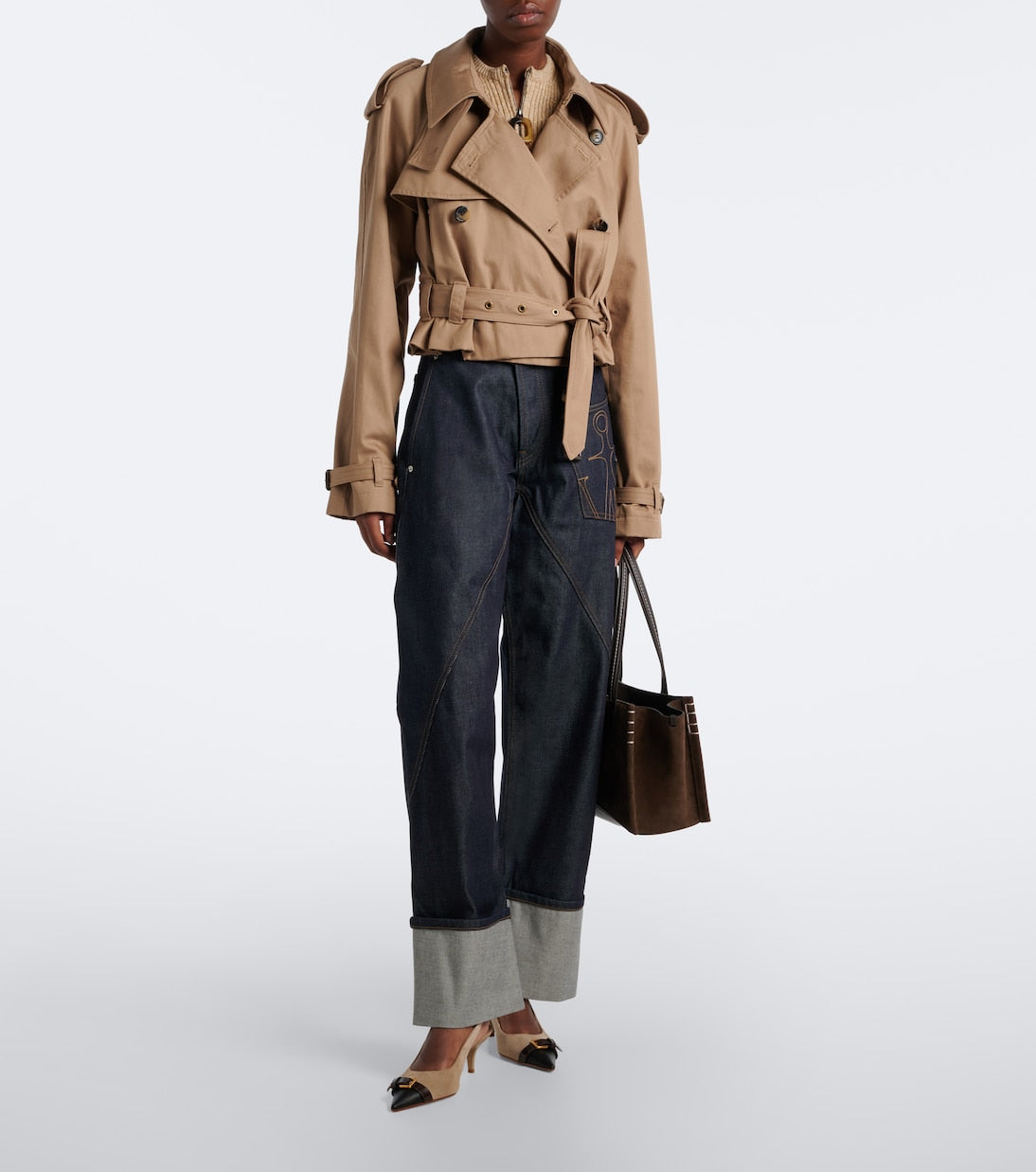 JW Anderson - Leather-trimmed suede slingback pumps