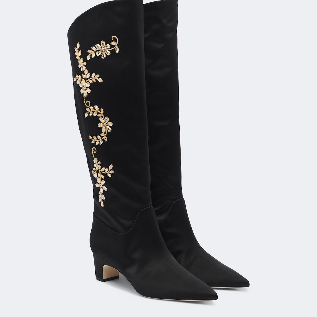 Manolo Blahnik - Dispasa embellished satin knee-high boots