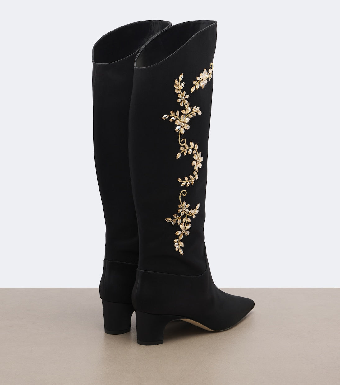 Manolo Blahnik - Dispasa embellished satin knee-high boots